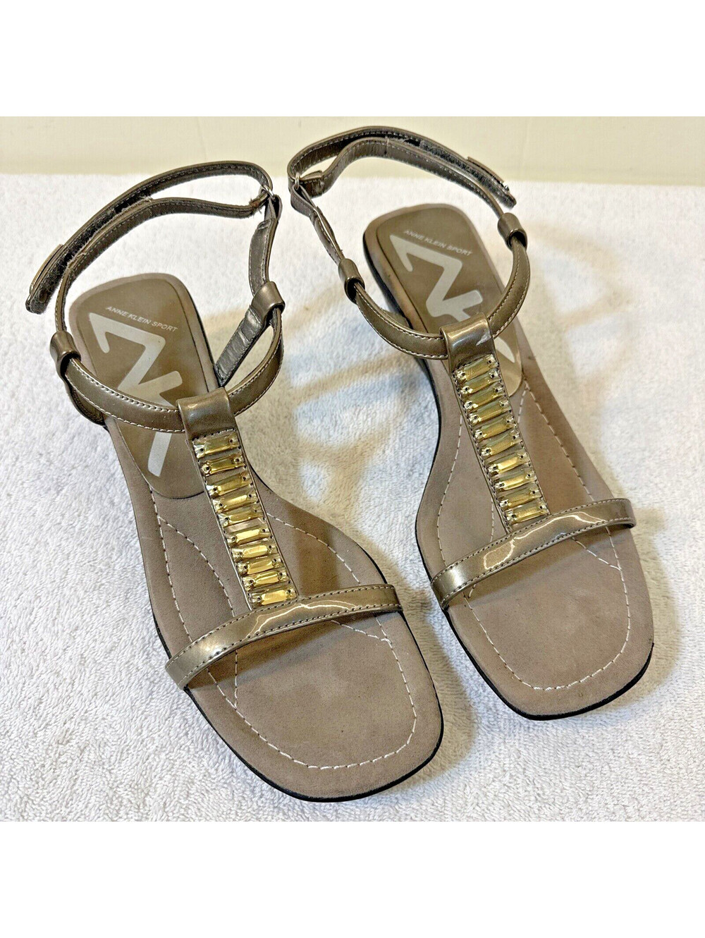 Anne Klein Sport Women's Size 10M Shoes Bronze Strappy Wedge Jewel Sandals New
